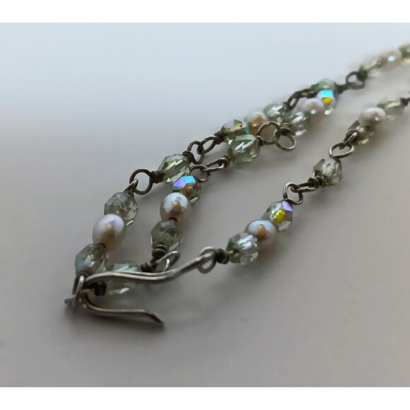 Artisan Sterling Silver Heart Pendant Green AB Glass & Pearl Necklace 16-18 in - Picture 11 of 15